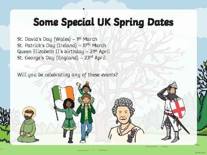 Some Special UK Spring Dates St. David’s Day (Wales) – 1 st March St.