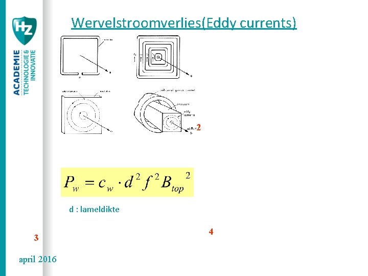 Wervelstroomverlies(Eddy currents) 2 d : lameldikte 3 april 2016 4 