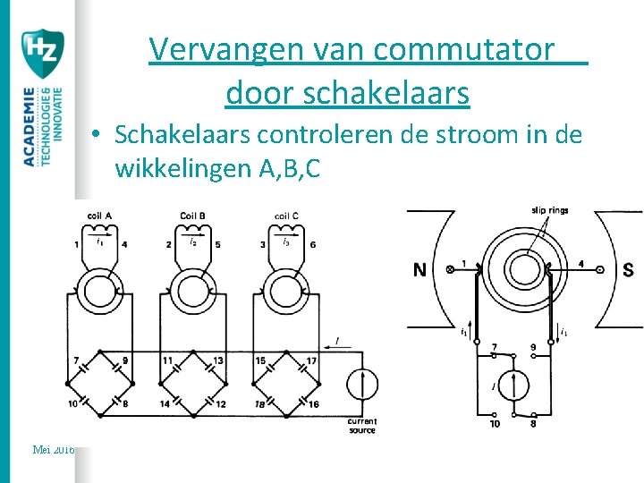 Vervangen van commutator door schakelaars • Schakelaars controleren de stroom in de wikkelingen A,