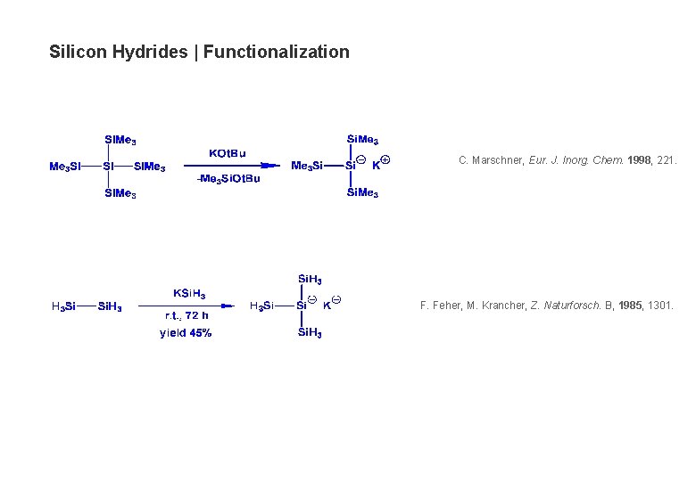 Silicon Hydrides | Functionalization C. Marschner, Eur. J. Inorg. Chem. 1998, 221. F. Feher,