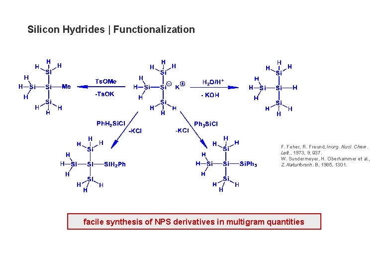 Silicon Hydrides | Functionalization F. Feher, R. Freund, Inorg. Nucl. Chem. Lett. , 1973,