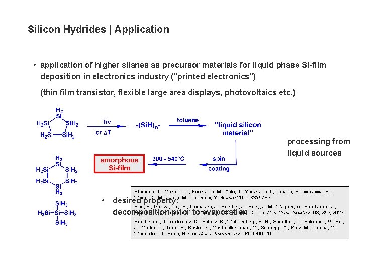 Silicon Hydrides | Application • application of higher silanes as precursor materials for liquid