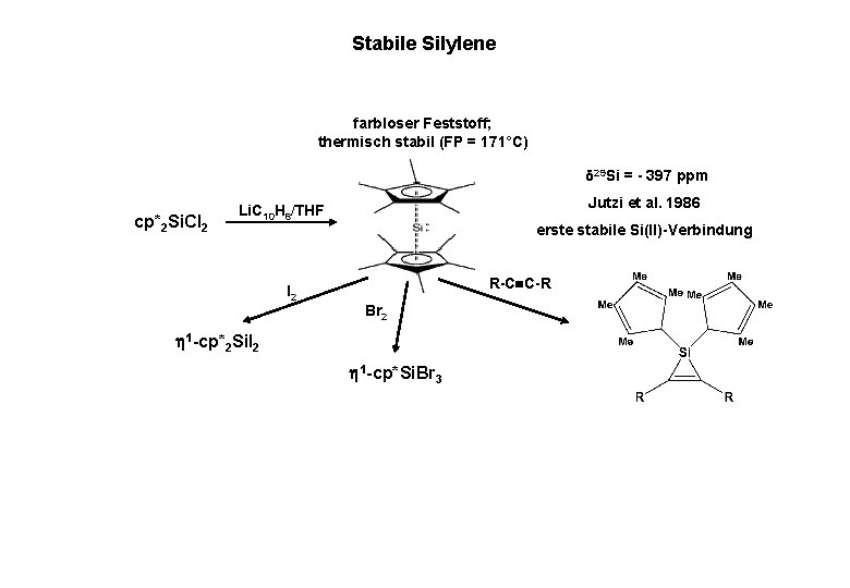 Stabile Silylene farbloser Feststoff; thermisch stabil (FP = 171°C) δ 29 Si = -