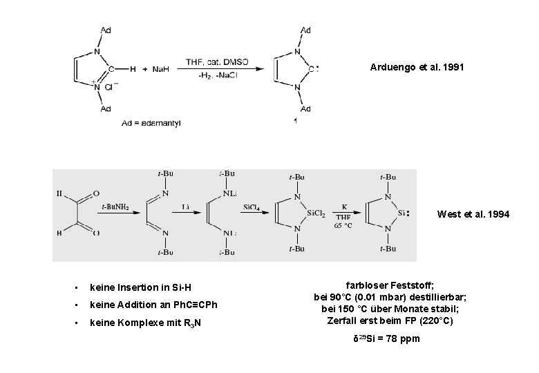 Arduengo et al. 1991 West et al. 1994 • keine Insertion in Si-H •