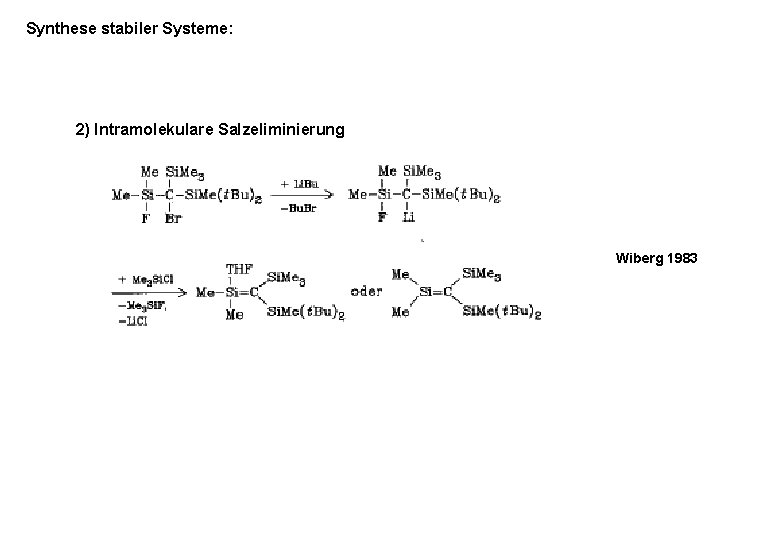 Synthese stabiler Systeme: 2) Intramolekulare Salzeliminierung Wiberg 1983 