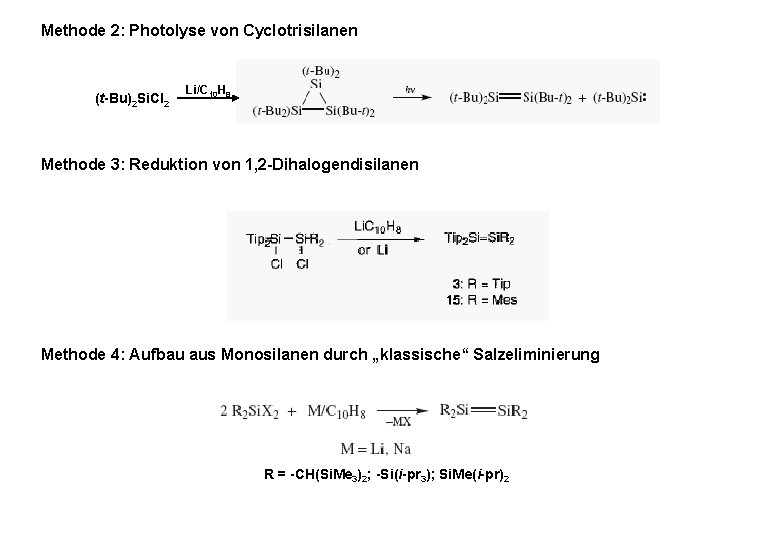 Methode 2: Photolyse von Cyclotrisilanen (t-Bu)2 Si. Cl 2 Li/C 10 H 8 Methode