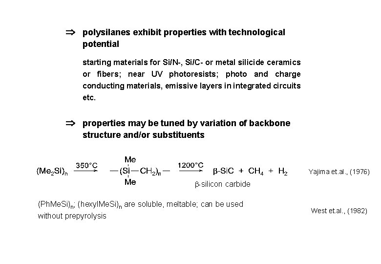  polysilanes exhibit properties with technological potential starting materials for Si/N-, Si/C- or metal