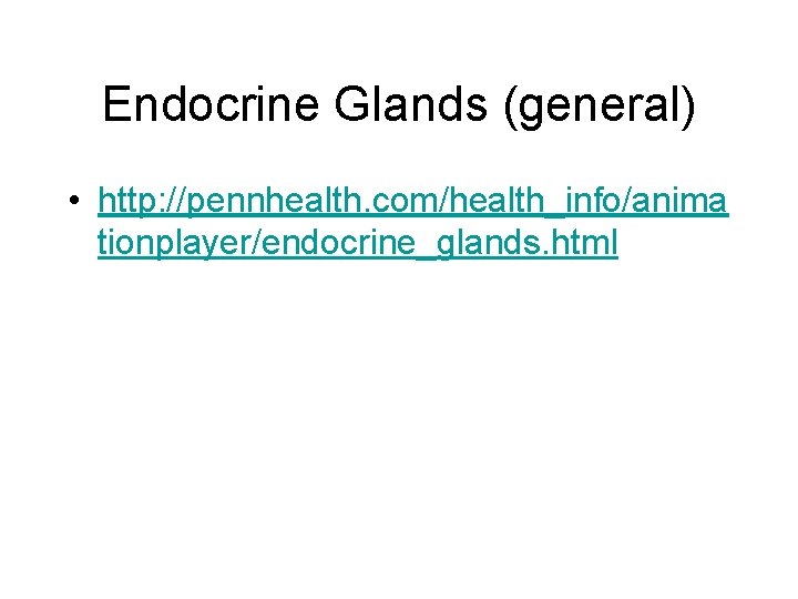 Endocrine Glands (general) • http: //pennhealth. com/health_info/anima tionplayer/endocrine_glands. html 
