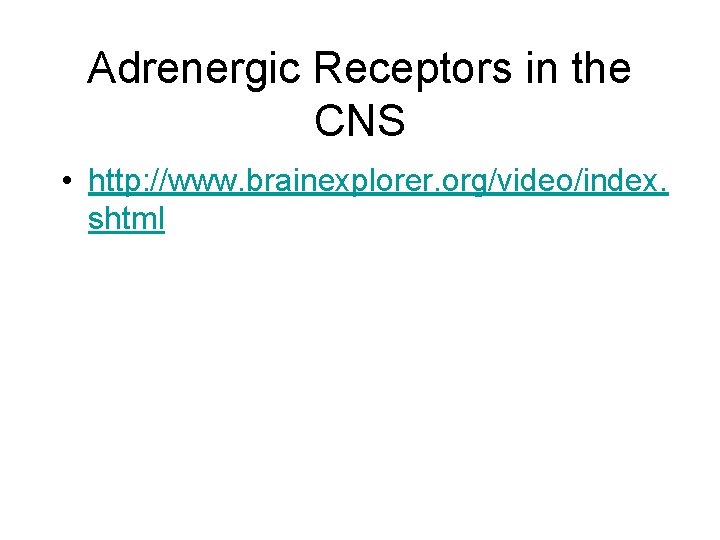 Adrenergic Receptors in the CNS • http: //www. brainexplorer. org/video/index. shtml 