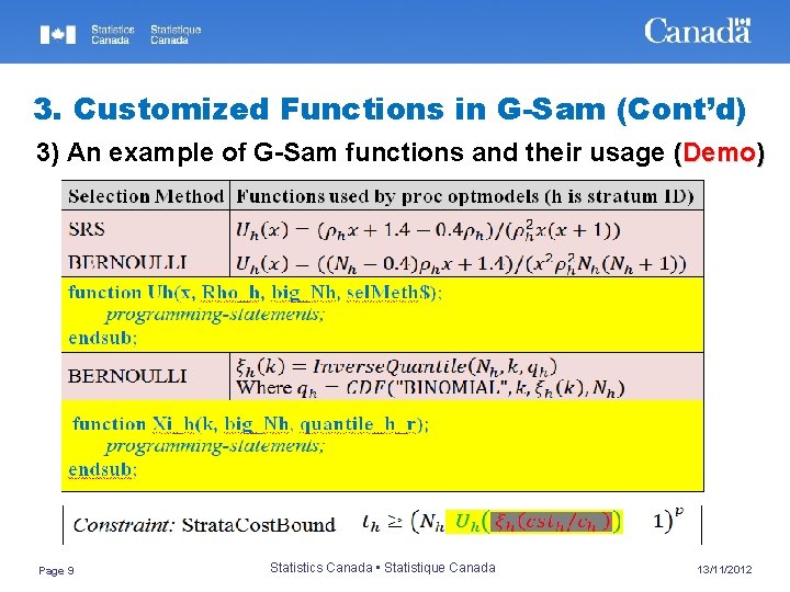 3. Customized Functions in G-Sam (Cont’d) 3) An example of G-Sam functions and their