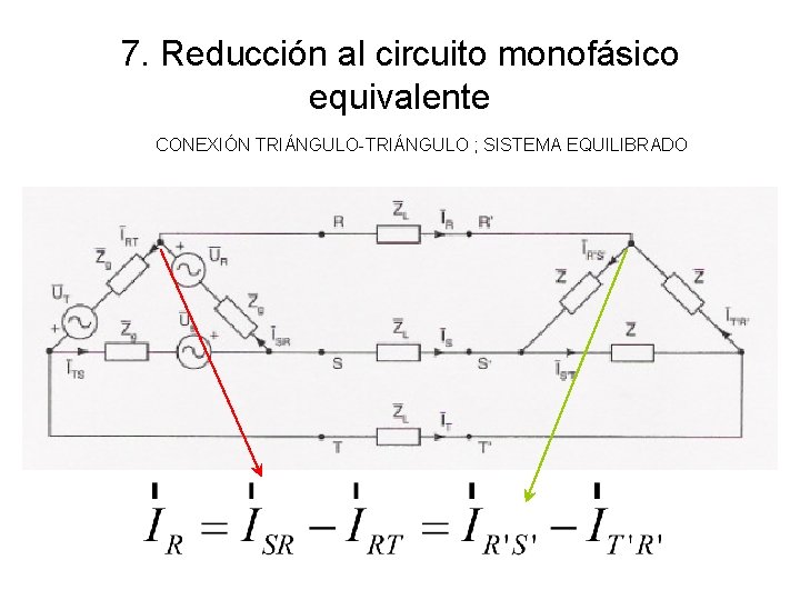 7. Reducción al circuito monofásico equivalente CONEXIÓN TRIÁNGULO-TRIÁNGULO ; SISTEMA EQUILIBRADO 