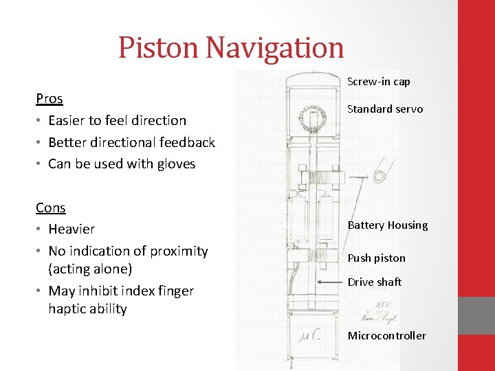 Piston Navigation Screw-in cap Pros • Easier to feel direction • Better directional feedback