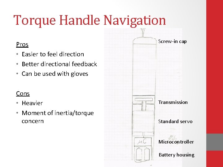Torque Handle Navigation Pros • Easier to feel direction • Better directional feedback •