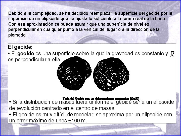 Debido a la complejidad, se ha decidido reemplazar la superficie del geoide por la