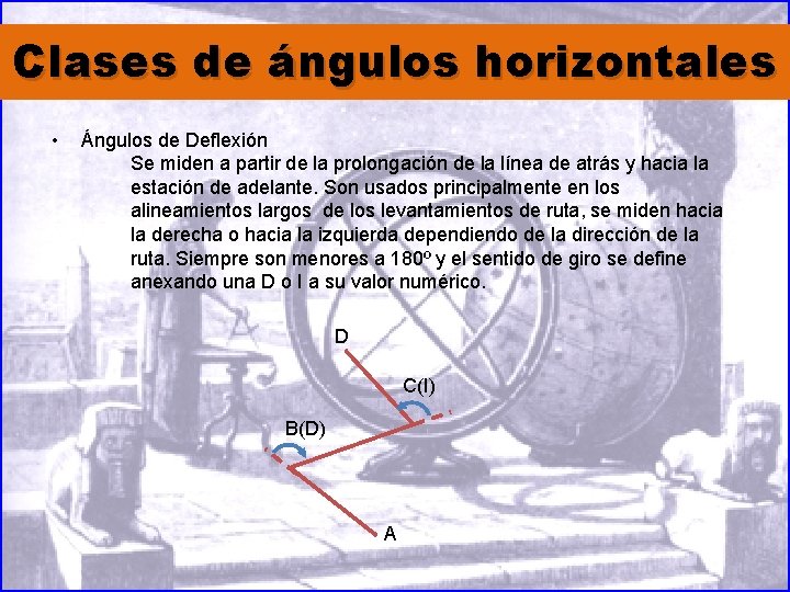 Clases de ángulos horizontales • Ángulos de Deflexión Se miden a partir de la