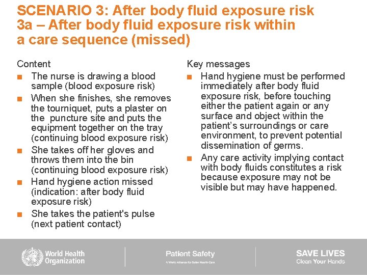 SCENARIO 3: After body fluid exposure risk 3 a – After body fluid exposure