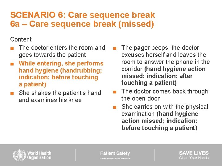 SCENARIO 6: Care sequence break 6 a – Care sequence break (missed) Content ■