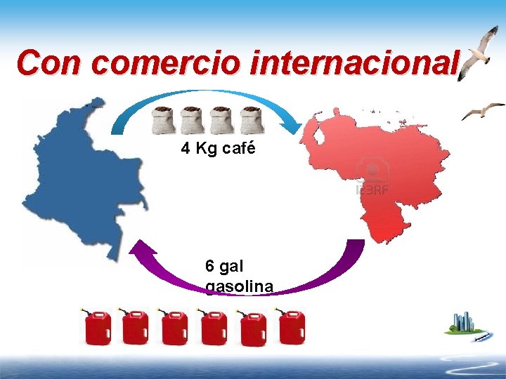 Con comercio internacional 4 Kg café 6 gal gasolina 