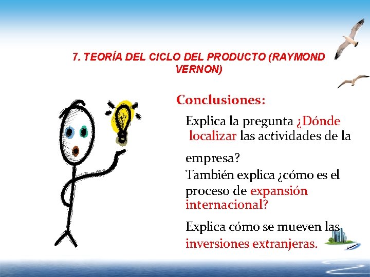 7. TEORÍA DEL CICLO DEL PRODUCTO (RAYMOND VERNON) Conclusiones: Explica la pregunta ¿Dónde localizar