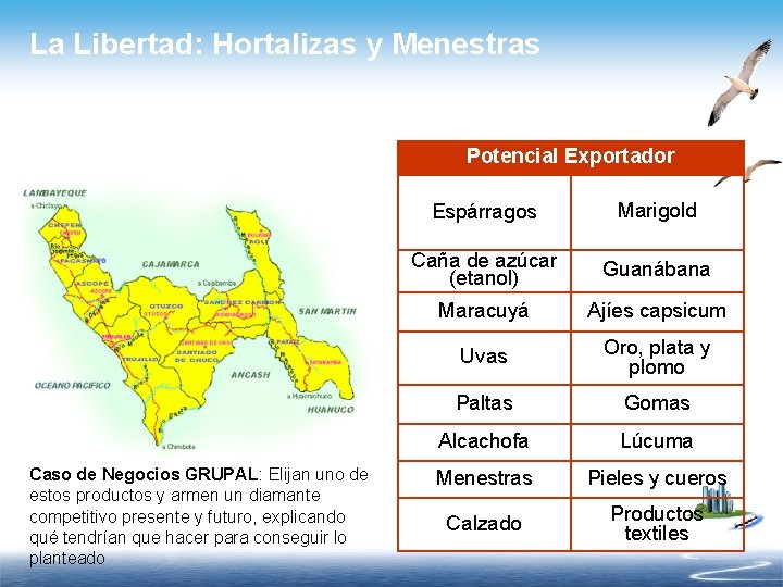 La Libertad: Hortalizas y Menestras Potencial Exportador Caso de Negocios GRUPAL: Elijan uno de