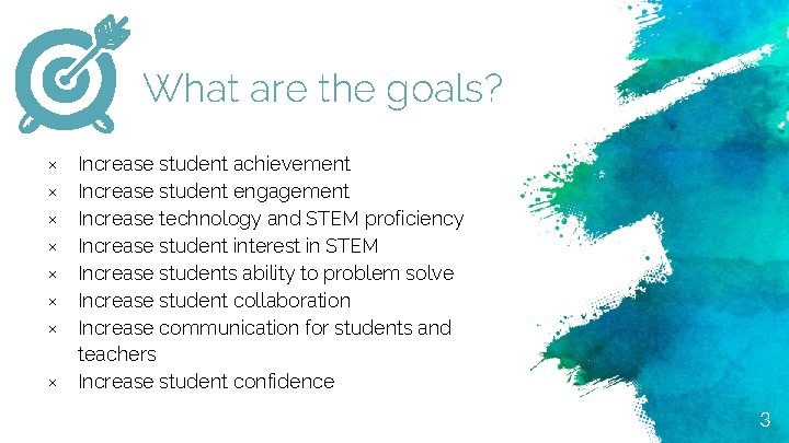 What are the goals? × × × × Increase student achievement Increase student engagement