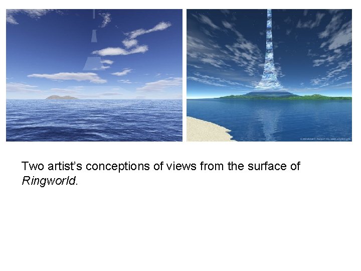 Two artist’s conceptions of views from the surface of Ringworld. 