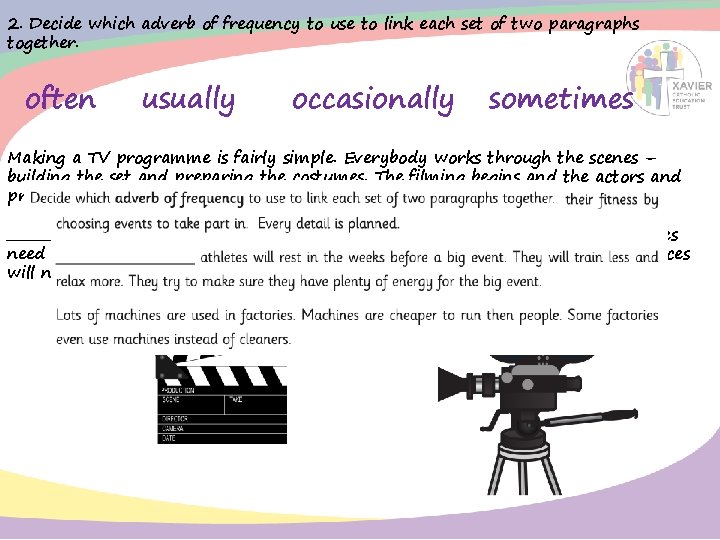 2. Decide which adverb of frequency to use to link each set of two