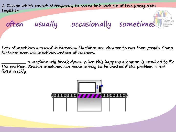 2. Decide which adverb of frequency to use to link each set of two