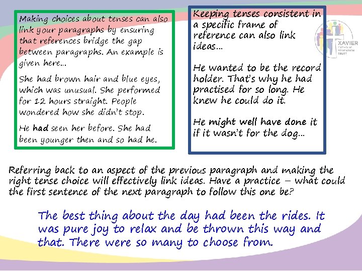 Making choices about tenses can also link your paragraphs by ensuring that references bridge