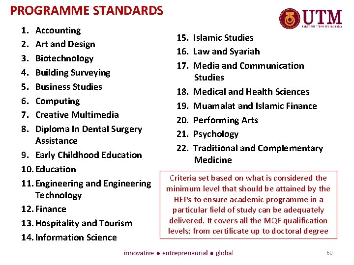 PROGRAMME STANDARDS 1. 2. 3. 4. 5. 6. 7. 8. Accounting Art and Design