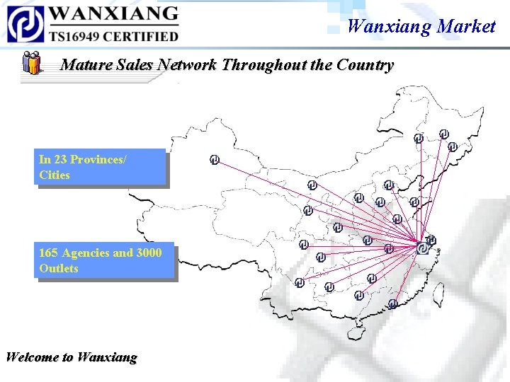 Wanxiang Market Mature Sales Network Throughout the Country In 23 Provinces/ Cities 165 Agencies Wanxiang Market Mature Sales Network Throughout the Country In 23 Provinces/ Cities 165 Agencies