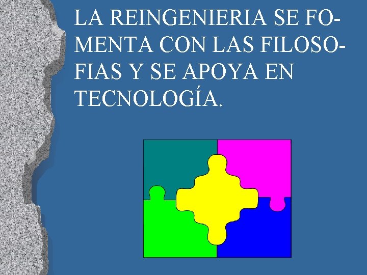 LA REINGENIERIA SE FOMENTA CON LAS FILOSOFIAS Y SE APOYA EN TECNOLOGÍA. 