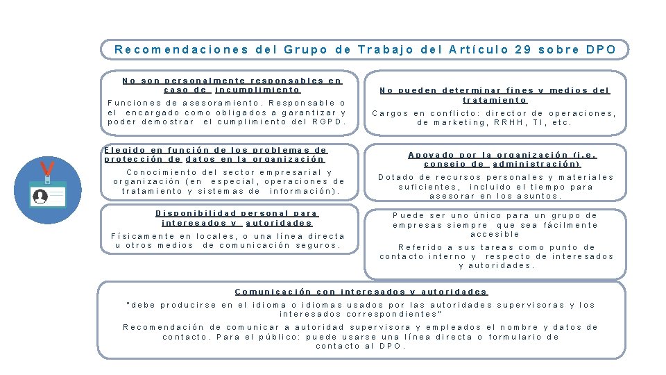 Recomendaciones del Grupo de Trabajo del Artículo 29 sobre DPO No son personalmente responsables