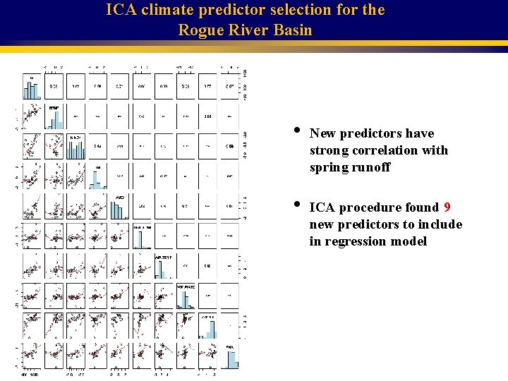 ICA climate predictor selection for the Rogue River Basin • • New predictors have