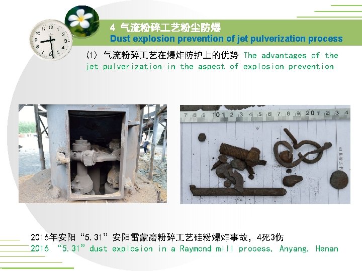 4 气流粉碎 艺粉尘防爆 Dust explosion prevention of jet pulverization process (1) 气流粉碎 艺在爆炸防护上的优势 The 4 气流粉碎 艺粉尘防爆 Dust explosion prevention of jet pulverization process (1) 气流粉碎 艺在爆炸防护上的优势 The