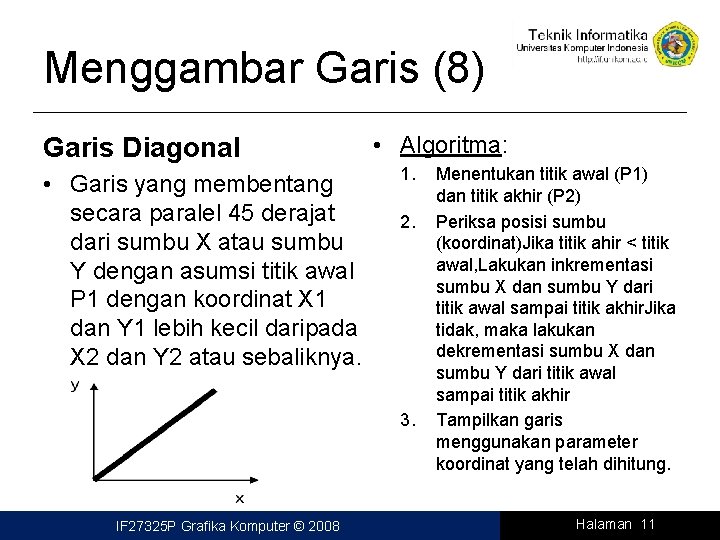 Menggambar Garis (8) Garis Diagonal • Garis yang membentang secara paralel 45 derajat dari