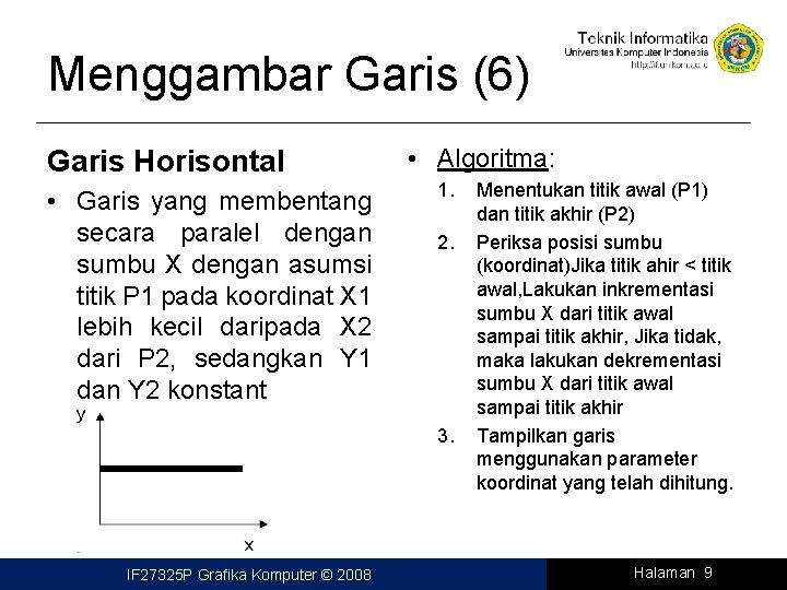 Menggambar Garis (6) Garis Horisontal • Garis yang membentang secara paralel dengan sumbu X