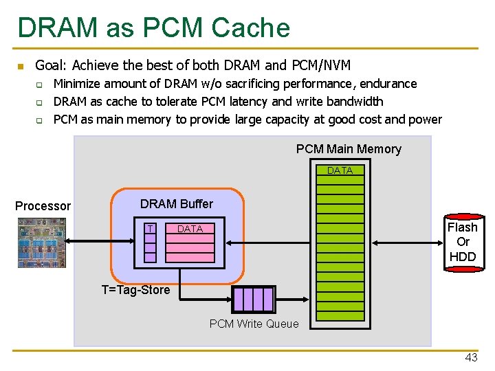 DRAM as PCM Cache n Goal: Achieve the best of both DRAM and PCM/NVM