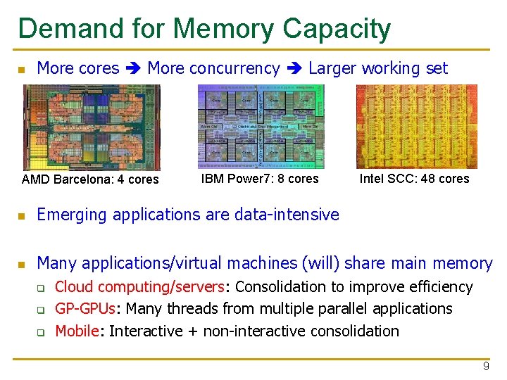 Demand for Memory Capacity n More cores More concurrency Larger working set AMD Barcelona:
