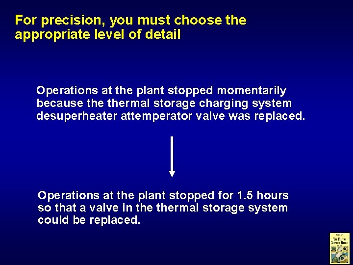 For precision, you must choose the appropriate level of detail Operations at the plant