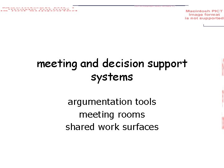 meeting and decision support systems argumentation tools meeting rooms shared work surfaces 