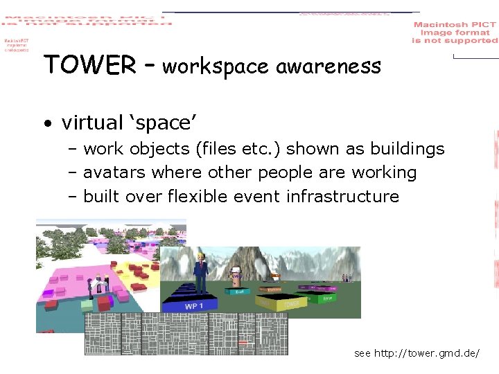 TOWER – workspace awareness • virtual ‘space’ – work objects (files etc. ) shown