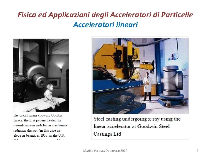 Fisica ed Applicazioni degli Acceleratori di Particelle Acceleratori lineari Marisa Valdata Dottorato 2014 2