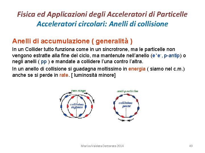 Fisica ed Applicazioni degli Acceleratori di Particelle Acceleratori circolari: Anelli di collisione Anelli di