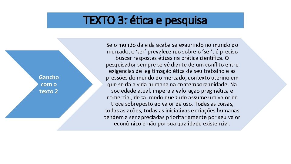 TEXTO 3: ética e pesquisa Gancho com o texto 2 Se o mundo da