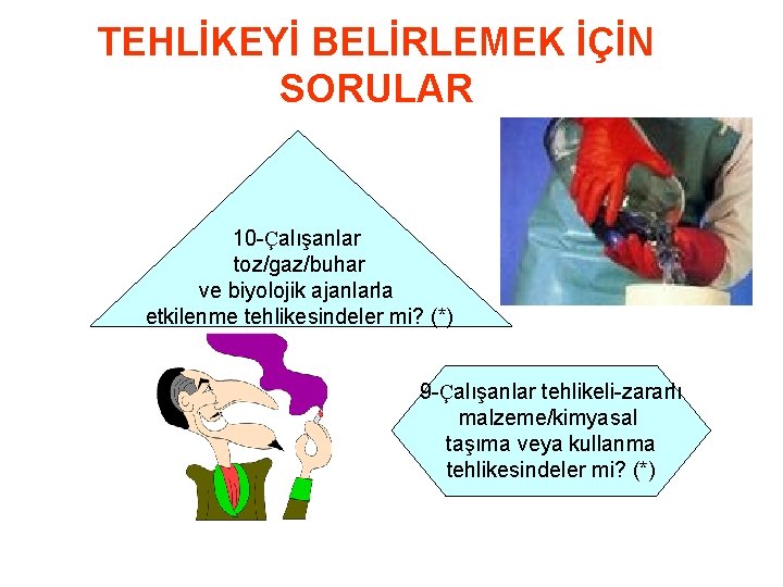 TEHLİKEYİ BELİRLEMEK İÇİN SORULAR 10 -Çalışanlar toz/gaz/buhar ve biyolojik ajanlarla etkilenme tehlikesindeler mi? (*)