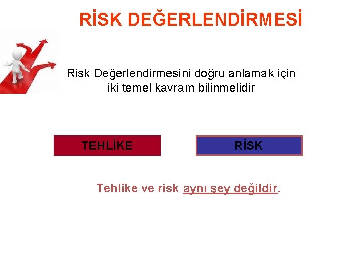 RİSK DEĞERLENDİRMESİ Risk Değerlendirmesini doğru anlamak için iki temel kavram bilinmelidir TEHLİKE RİSK Tehlike