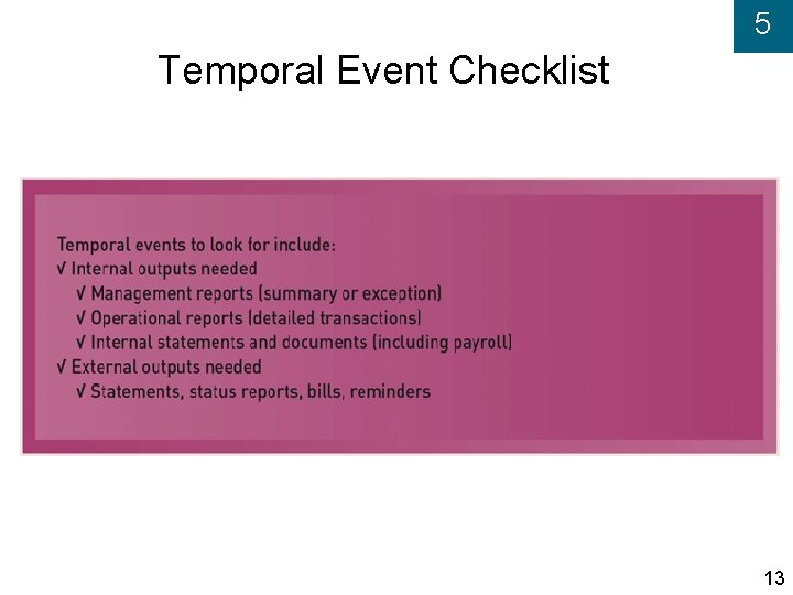 5 Temporal Event Checklist 13 