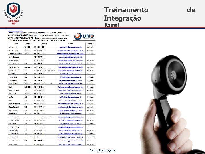 Treinamento Integração Ramal © UNO Soluções Integradas de Treinamento Integração Ramal © UNO Soluções Integradas de