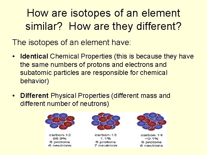 How are isotopes of an element similar? How are they different? The isotopes of